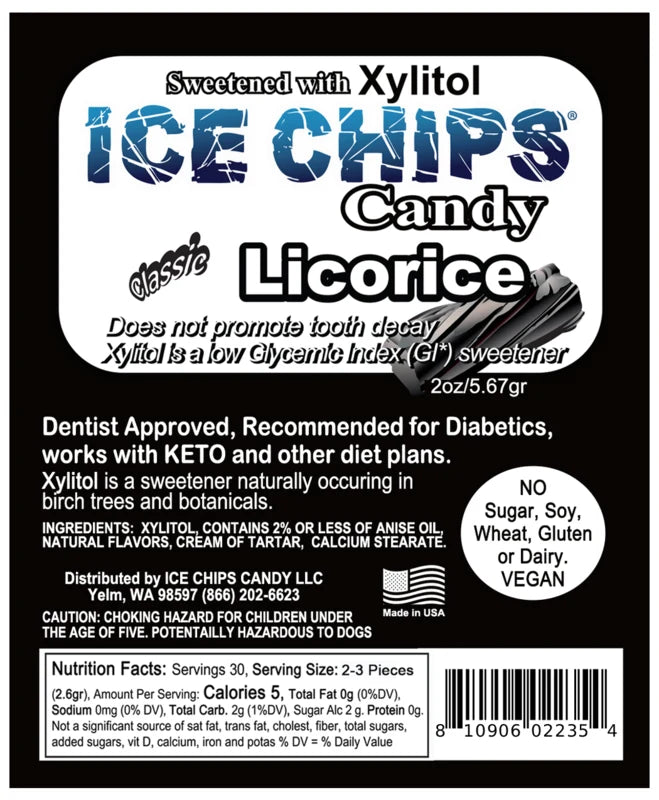 Licorice Ice Chips Candy 2 oz (5.67g) Resealable Pouch