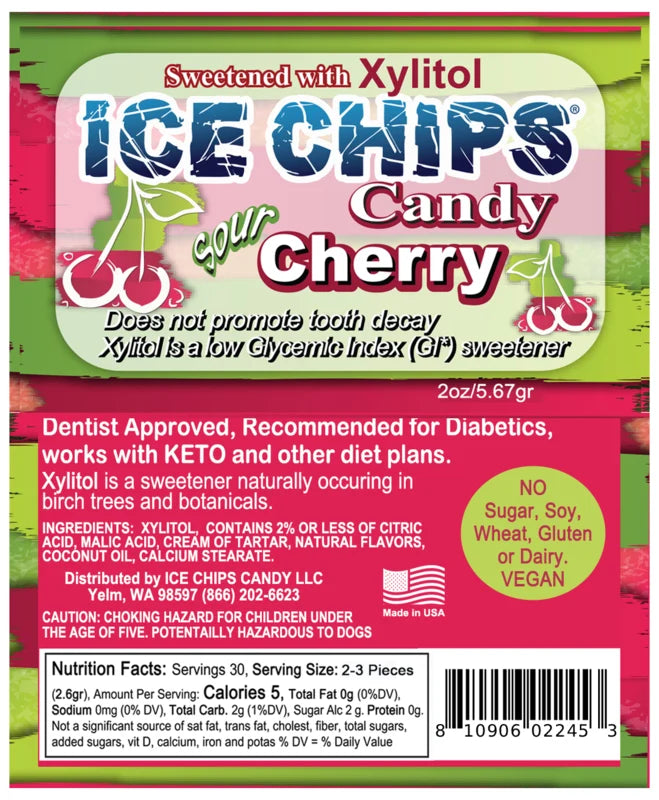 Cherry Ice Chips Candy 2 oz (5.67g) Resealable Pouch