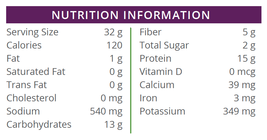 Nutrition Facts P20 Lifestyle Protein Vegan Lentil Curry